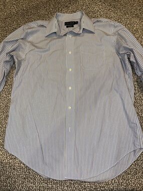 Lauren Ralph Lauren Men's White Shirt with Blue Pinstripes